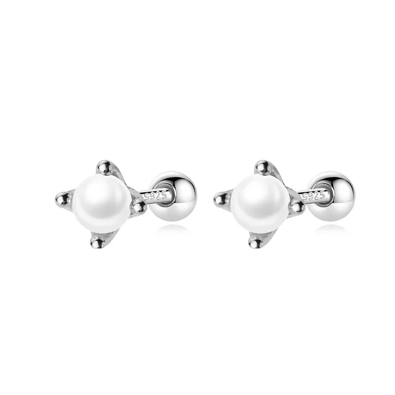 Trustdavis 925 Sterling Silver Pearl Stud Earrings Mini Minimalist Jewelry