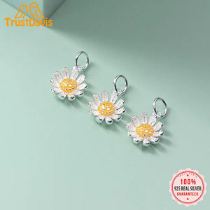 Trustdavis 925 Sterling Silver Yellow Daisy Flowers Charm Pendant