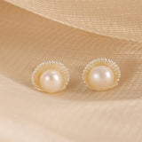 Trustdavis 925 Silver Pearl Shells Stud Earrings DS4327