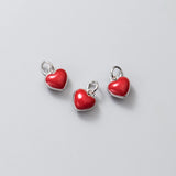 Trustdavis 925 Sterling Silver Heart Pendant Red Oil Glaze Necklace DIY Jewelry