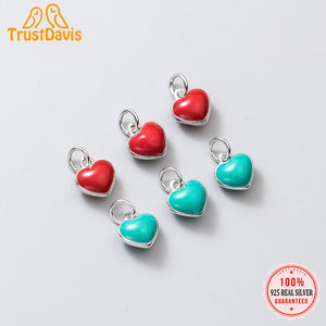 Trustdavis 925 Sterling Silver Heart Pendant Red Oil Glaze Necklace DIY Jewelry