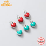 Trustdavis 925 Sterling Silver Heart Pendant Red Oil Glaze Necklace DIY Jewelry