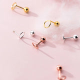 Trustdavis 925 Silver Screw Stud Earrings Hollow Round Minimalist Jewelry