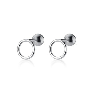 Trustdavis 925 Silver Screw Stud Earrings Hollow Round Minimalist Jewelry