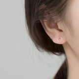 Trustdavis 925 Silver Screw Stud Earrings Hollow Round Minimalist Jewelry