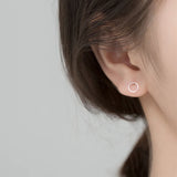 Trustdavis 925 Silver Screw Stud Earrings Hollow Round Minimalist Jewelry