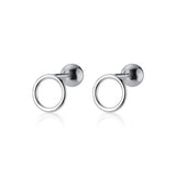 Trustdavis 925 Silver Screw Stud Earrings Hollow Round Minimalist Jewelry