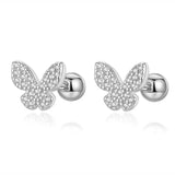 Trustdavis 925 Silver Butterfly CZ Stud Earrings Wedding Fine Jewelry