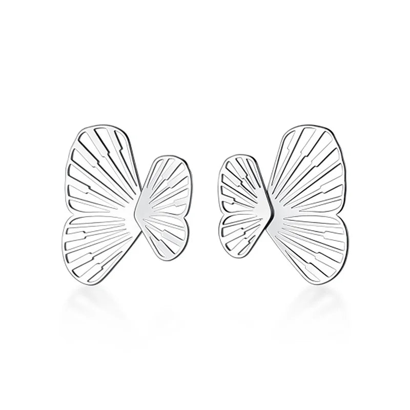 Trustdavis 925 Silver Insect Geometric Hollow Butterfly Stud Earrings