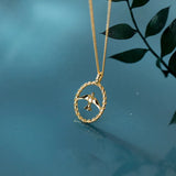 Trustdavis 925 Silver Hollow Round Birds Necklace Wedding Party Jewelry
