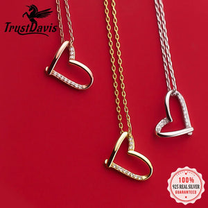Trustdavis 925 Silver Heart CZ Pendant Necklace for Women