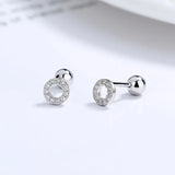 Trustdavis Silver Round CZ Stud Earrings For Women Girls