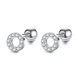 Trustdavis Silver Round CZ Stud Earrings For Women Girls