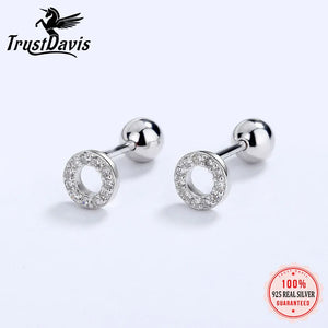 Trustdavis Silver Round CZ Stud Earrings For Women Girls
