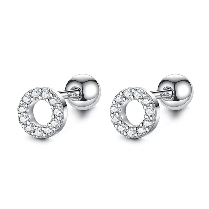 Trustdavis Silver Round CZ Stud Earrings For Women Girls