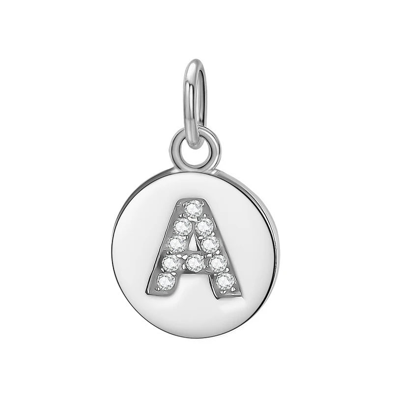 925 Silver Round 26 Letter CZ Pendant for Women Wedding