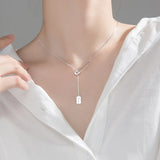 925 Silver Sweet Charm Paper Clip Square Necklace