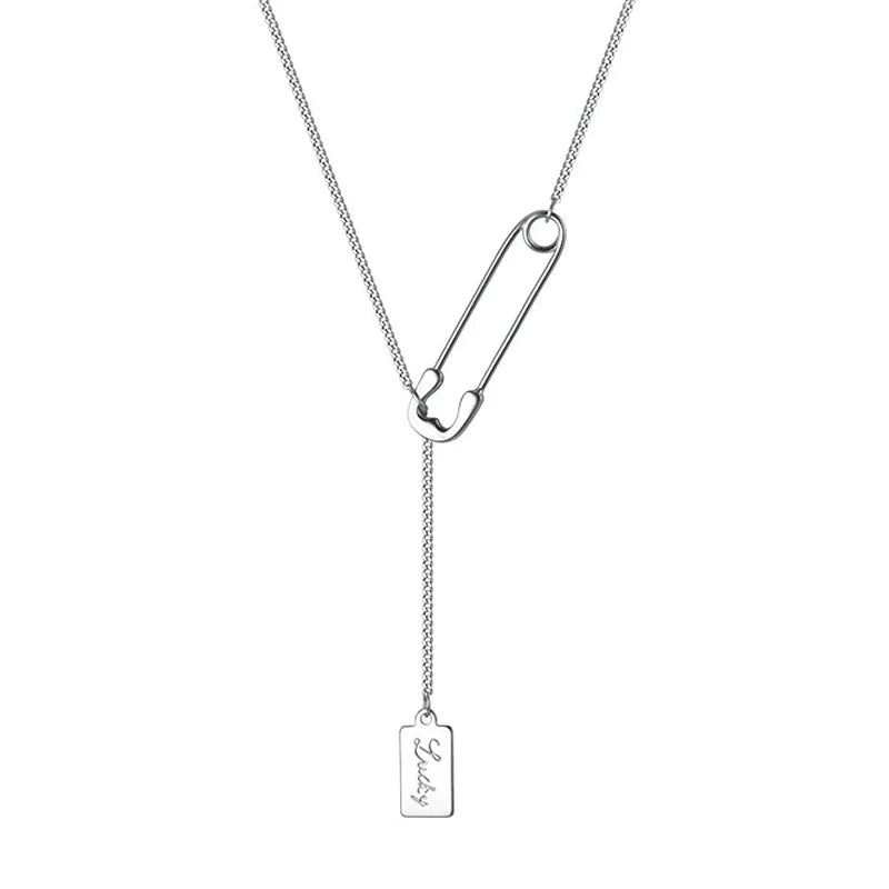 925 Silver Sweet Charm Paper Clip Square Necklace