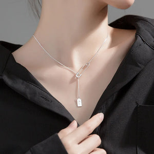 925 Silver Sweet Charm Paper Clip Square Necklace