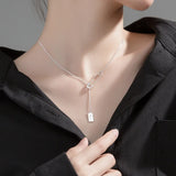 925 Silver Sweet Charm Paper Clip Square Necklace
