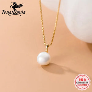 Trustdavis 925 Silver Pearl Box Chain Necklace Wedding Party Fine Jewelry
