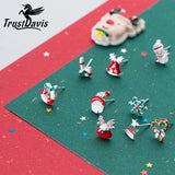 Trustdavis 925 Silver Sweet Candy Santa Snowman Stud Earrings