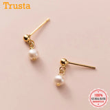 Trustdavis 925 Silver Sweet Charm Mini Pearl Stud Earrings
