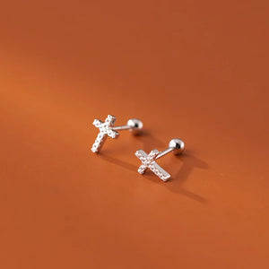 Trustdavis 925 Silver Sweet Cross CZ Stud Earrings