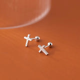 Trustdavis 925 Silver Sweet Cross CZ Stud Earrings
