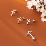 Trustdavis 925 Silver Sweet Cross CZ Stud Earrings