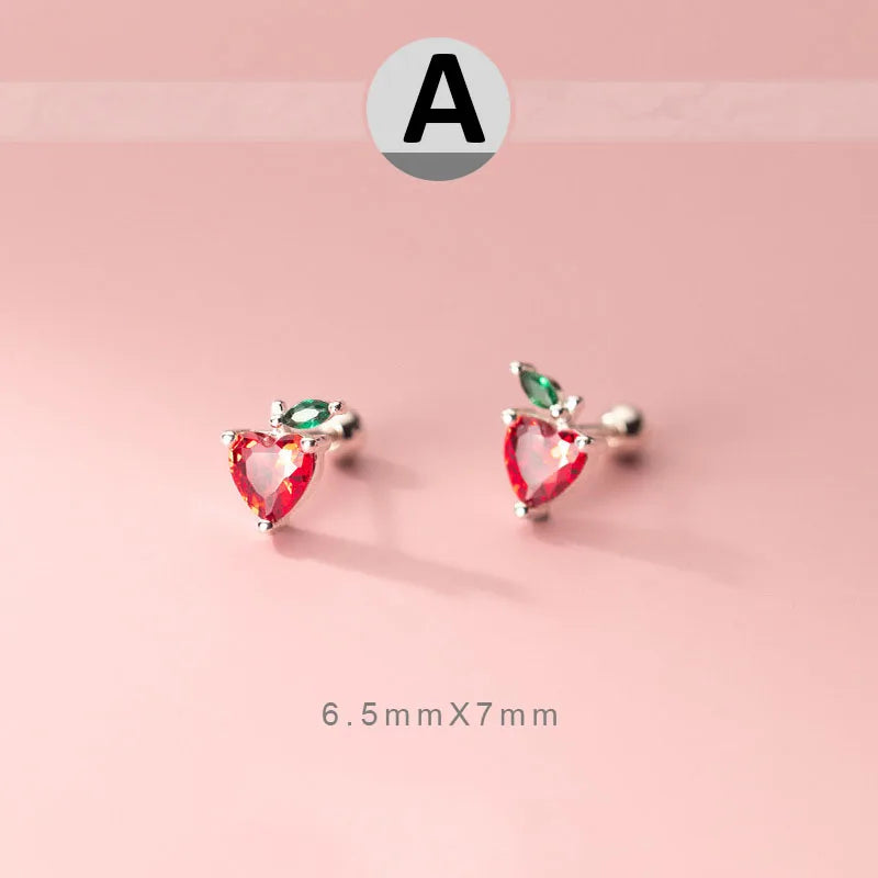 Trustdavis 925 Silver Sweet Fruit Screw Stud Earrings