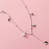 Trustdavis 925 Silver Heart Beads Tassel CZ Choker Necklace DA1767