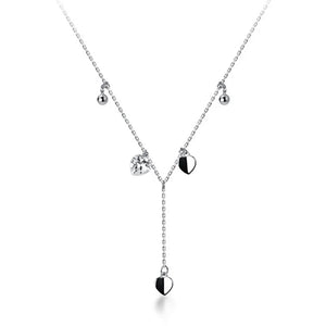 Trustdavis 925 Silver Heart Beads Tassel CZ Choker Necklace DA1767