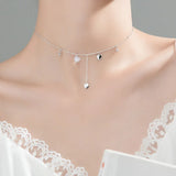 Trustdavis 925 Silver Heart Beads Tassel CZ Choker Necklace DA1767