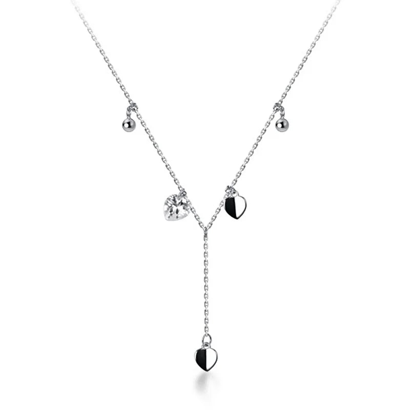 Trustdavis 925 Silver Heart Beads Tassel CZ Choker Necklace DA1767