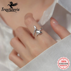 Trustdavis Real 925 Sterling Silver Sweet Fox Opening Ring for Women