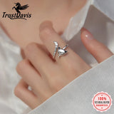 Trustdavis Real 925 Sterling Silver Sweet Fox Opening Ring for Women