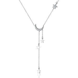Trustdavis 925 Silver Star Moon Pendant Choker Necklace