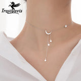 Trustdavis 925 Silver Star Moon Pendant Choker Necklace