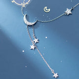 Trustdavis 925 Silver Star Moon Pendant Choker Necklace