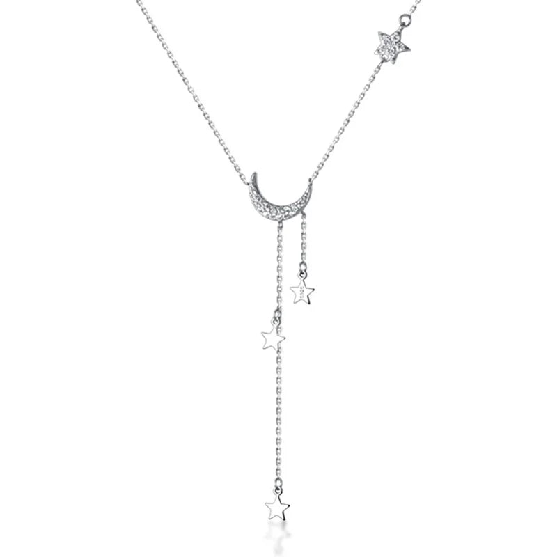Trustdavis 925 Silver Star Moon Pendant Choker Necklace