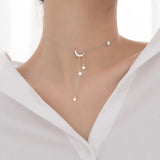 Trustdavis 925 Silver Star Moon Pendant Choker Necklace