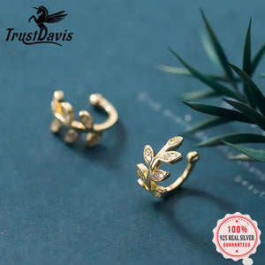 925 Sterling Silver Leaves CZ Ear Cuff Clip Earrings for Women