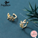 925 Sterling Silver Leaves CZ Ear Cuff Clip Earrings for Women