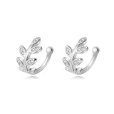 925 Sterling Silver Leaves CZ Ear Cuff Clip Earrings for Women