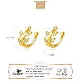 925 Sterling Silver Leaves CZ Ear Cuff Clip Earrings for Women