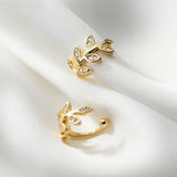 925 Sterling Silver Leaves CZ Ear Cuff Clip Earrings for Women