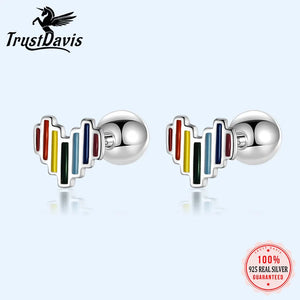 Trustdavis 925 Silver Romantic Heart Stud Earrings Wedding Jewelry