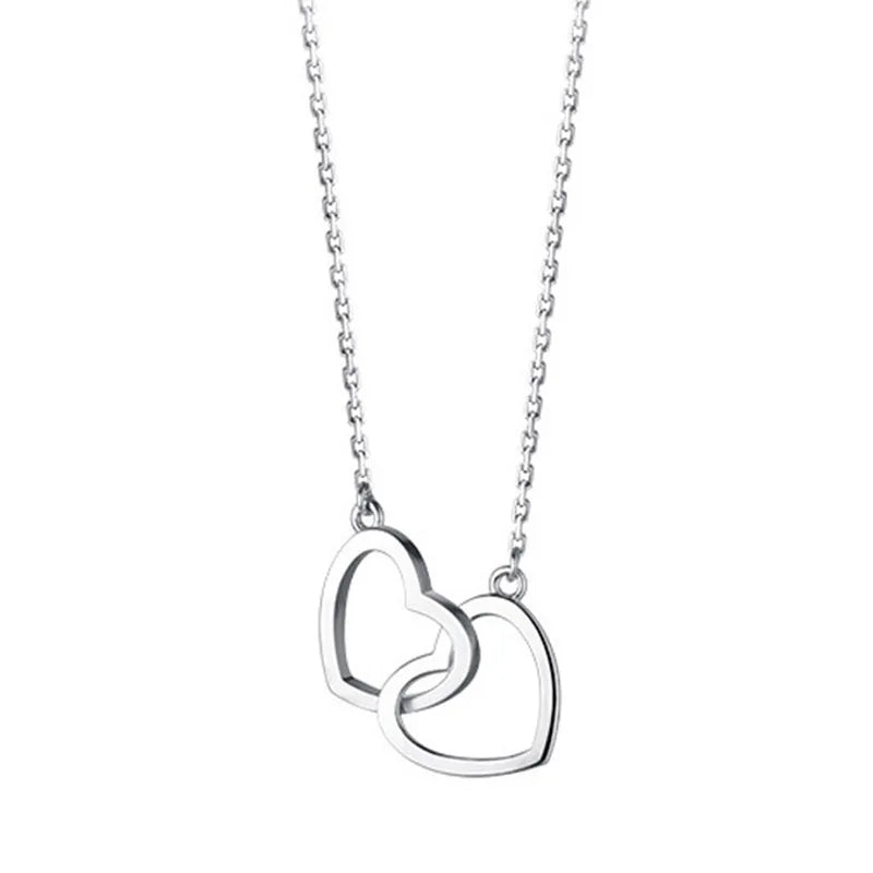 Trustdavis 925 Silver Double Heart Clavicle Necklace Women Wedding Gift