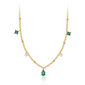 Trustdavis 925 Silver Sweet Square Green CZ Necklace For Women Wedding